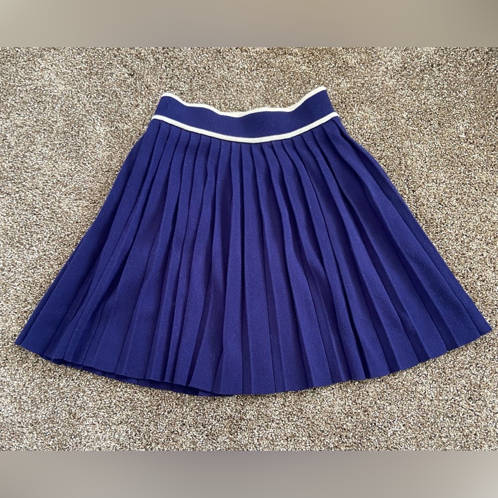 Willow & Wind Knit Pleated Tennis Circle Mini Skirt Navy Blue White Size Small